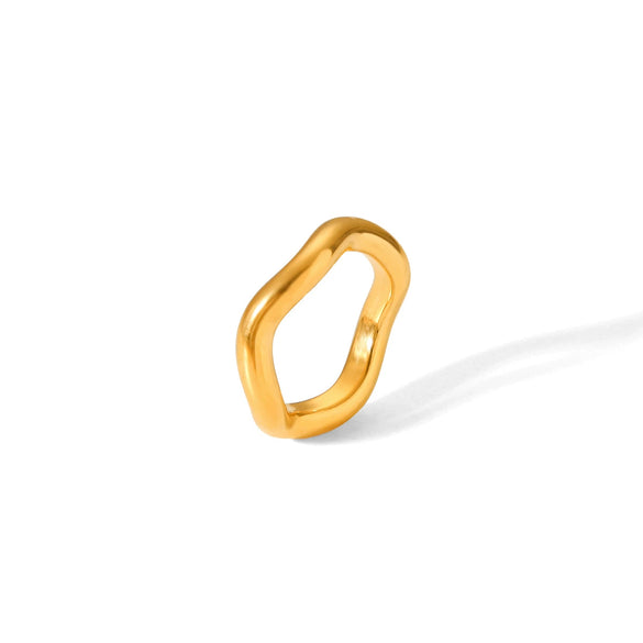 Stainless Steel Gold Plated Geometric Wave Shaped Women's Ring