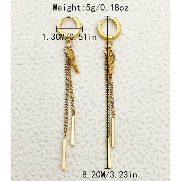 Stainless Steel Gold Plated Geometric Wings Tassel Earrings