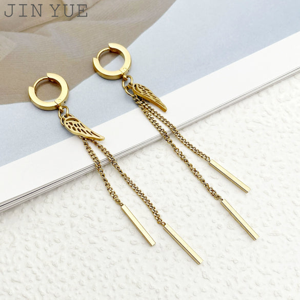 Stainless Steel Gold Plated Geometric Wings Tassel Earrings