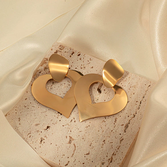 Stainless Steel Gold Plated Hollow Heart Shape Love Earrings