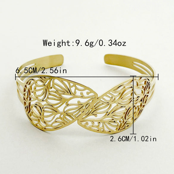 Stainless Steel Gold Plated Hollow Leaves Retro Bracelet For Women
