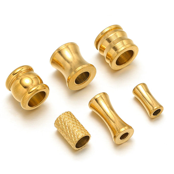 Stainless Steel Gold Plated Mesh Embossed Tube Beads Bone Hole Beads Diy Fashion Necklace Bracelet Beaded Accessories