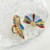 Stainless Steel Gold Plated Open Ring With Colorful Dripping Sunflower Peacock Open Screen Design Electroplated Geometric Style Unisex