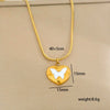 Stainless Steel Gold Plated Pearl Casting Heart Pendant Necklace With Titanium Steel Shell Clavicle Chain Electroplated Geometric Pattern For Women