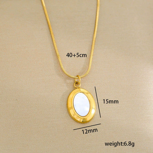 Stainless Steel Gold Plated Pearl Casting Heart Pendant Necklace With Titanium Steel Shell Clavicle Chain Electroplated Geometric Pattern For Women