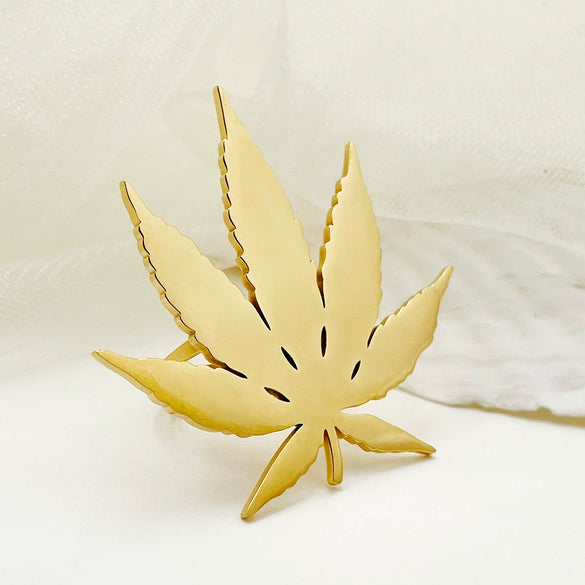 Stainless Steel Gold Plated Plant Shape Fashion Unisex Ring