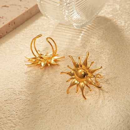 Stainless Steel Gold Plated Retro Sun Open Rings