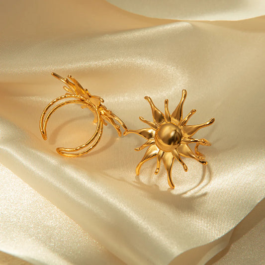 Stainless Steel Gold Plated Retro Sun Open Rings