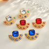 Stainless Steel Gold Plated Rhinestone Fan Shaped Geometric Oil Drip Drop Earrings For Women