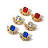 Stainless Steel Gold Plated Rhinestone Fan Shaped Geometric Oil Drip Drop Earrings For Women