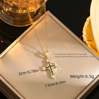 Stainless Steel Gold Plated Silver Plated Casual Commute Cross Inlay Zircon Pendant Necklace