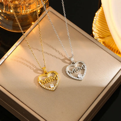 Stainless Steel Gold Plated Silver Plated Casual Commute Heart Shape Mermaid Bow Knot Hollow Out Inlay Zircon Pendant Necklace