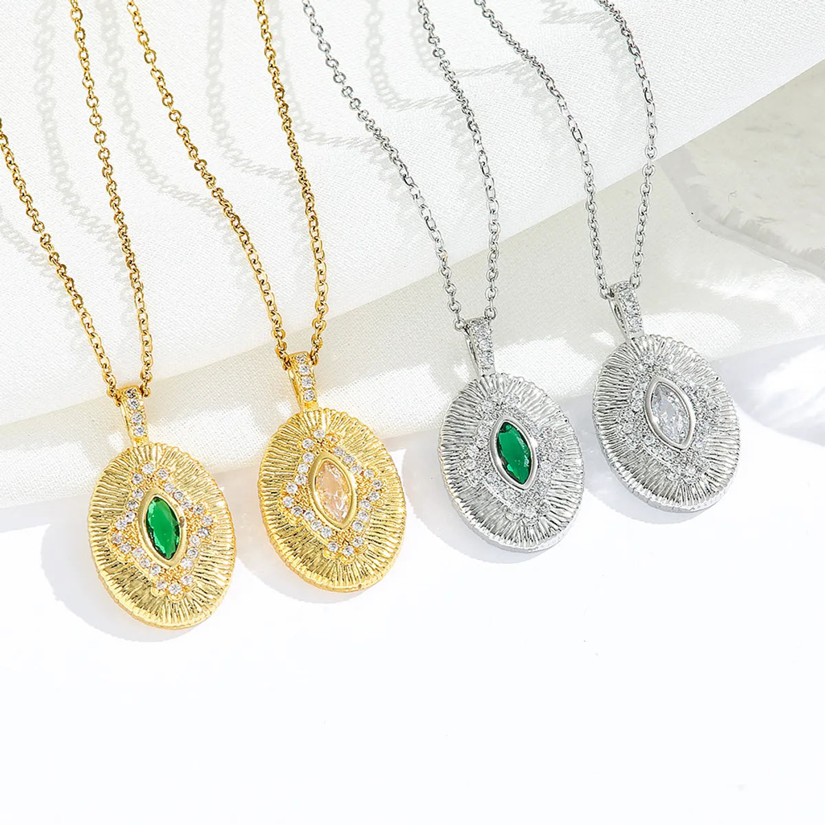 Stainless Steel Gold Plated Silver Plated Casual Commute Oval Inlay Zircon Pendant Necklace