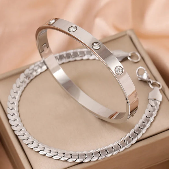Stainless Steel Gold Plated Silver Plated Simple Style Inlay Solid Color Rhinestones Bracelets