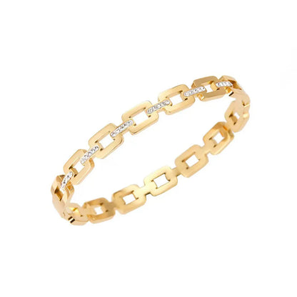 Simple Style Geometric 201 Stainless Steel Gold Plated Rhinestones Bangle In Bulk