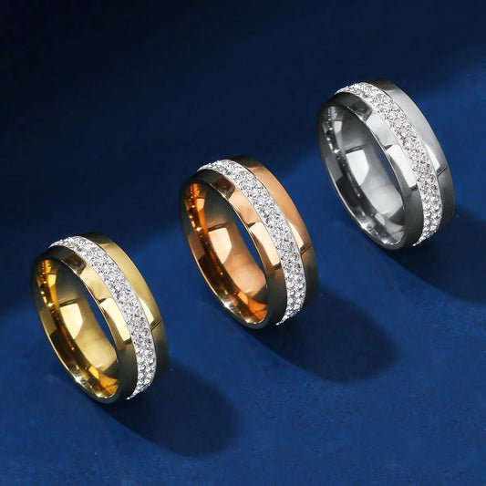 Wholesale Jewelry Simple Style Round 304 Stainless Steel Zircon Gold Plated Plating Inlay Rings