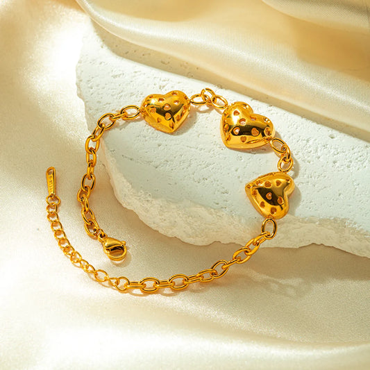 Stainless Steel Gold Plated Vintage Style Heart Shape Hollow Out Bracelets