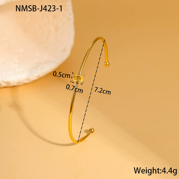 Stainless Steel Gold Plated Women's Geometric Pattern Bracelet Inlaid With Colorful Zircon Birthstone