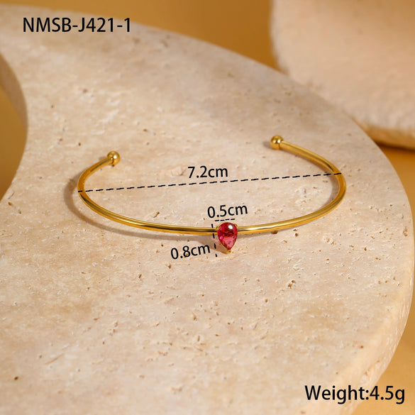 Stainless Steel Gold Plated Women's Geometric Pattern Bracelet Inlaid With Colorful Zircon Birthstone