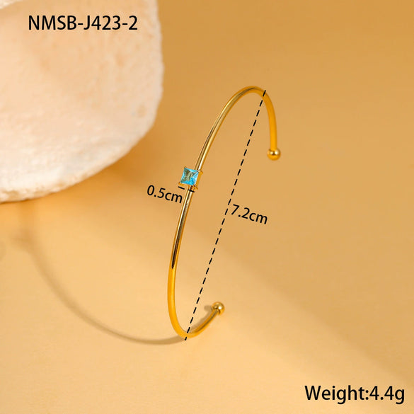 Stainless Steel Gold Plated Women's Geometric Pattern Bracelet Inlaid With Colorful Zircon Birthstone