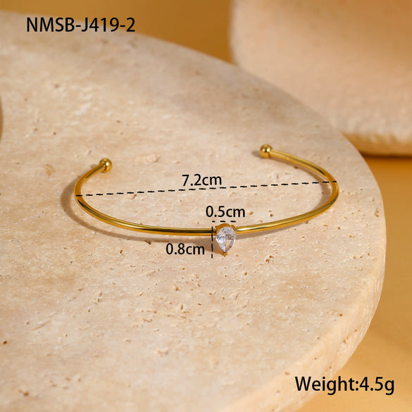 Stainless Steel Gold Plated Women's Geometric Pattern Bracelet Inlaid With Colorful Zircon Birthstone