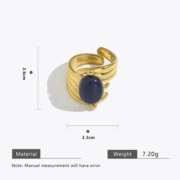 Stainless Steel Gold Ring With Turquoise Inlay Geometric Style Open Ring