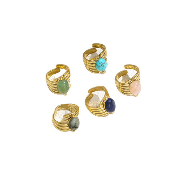 Stainless Steel Gold Ring With Turquoise Inlay Geometric Style Open Ring