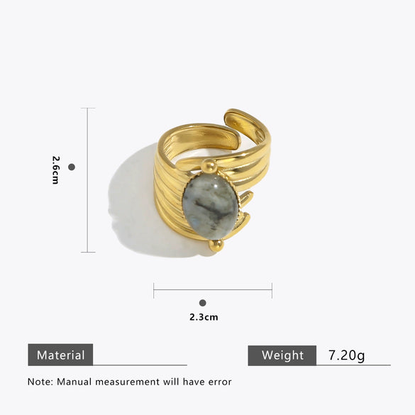 Stainless Steel Gold Ring With Turquoise Inlay Geometric Style Open Ring