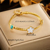 Stainless Steel Goldplated Braided Twist Chain Fanshaped Eightpointed Star Blue Turquoise Bracelet