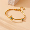 Stainless Steel Goldplated Braided Twist Chain Fanshaped Eightpointed Star Blue Turquoise Bracelet