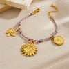 Stainless Steel Goldplated Flower Round Pendant Braided Rope Women's Bracelet With Electroplating