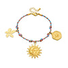 Stainless Steel Goldplated Flower Round Pendant Braided Rope Women's Bracelet With Electroplating