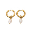 Stainless Steel Goldplated Freshwater Pearl Geometric Irregular Handmade Earrings Vintage Style