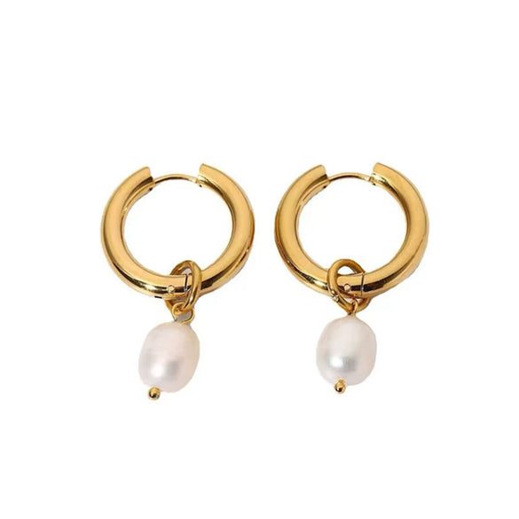 Stainless Steel Goldplated Freshwater Pearl Geometric Irregular Handmade Earrings Vintage Style