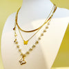 Stainless Steel Goldplated Gemstone Butterfly Multilayer Women's Necklace With Insect Pattern And Electroplating Treatment