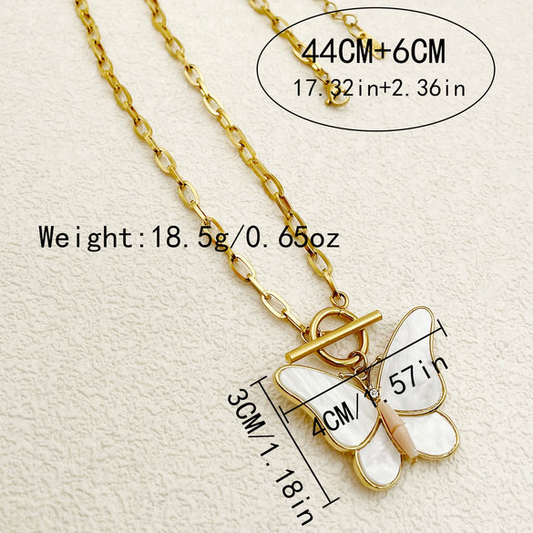 Stainless Steel Goldplated Gemstone Butterfly Multilayer Women's Necklace With Insect Pattern And Electroplating Treatment