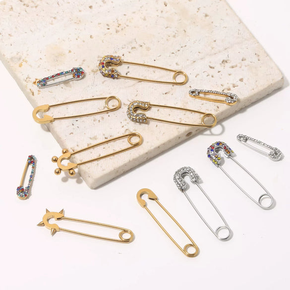 Stainless Steel Goldplated Geometric Diamond Pin Brooch Handmade Jewelry Accessories