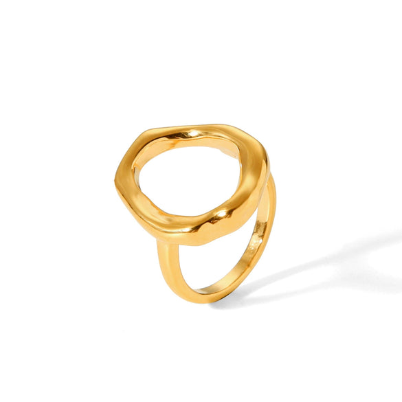 Stainless Steel Goldplated Geometric Ring With Opening Ring Design And Electroplating Process
