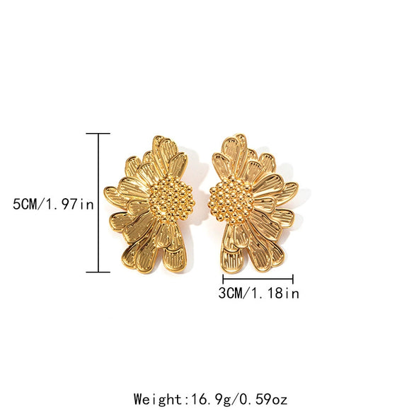 Stainless Steel Goldplated Half Chrysanthemum Retro Style Electroplated Women's Jewelry Earrings