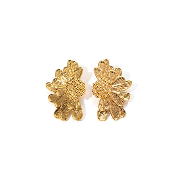 Stainless Steel Goldplated Half Chrysanthemum Retro Style Electroplated Women's Jewelry Earrings