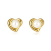 Stainless Steel Goldplated Heart Inlaid Pearl Earrings Retro Light Luxury Style