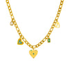 Stainless Steel Goldplated Heart Shape Pendant Side Chain Necklace With Drop Oil Design