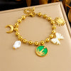 Stainless Steel Goldplated Oil Dripping Round Bow Pendant Bracelet