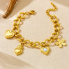 Stainless Steel Goldplated Oshaped Chain Flower And Heart Shape Jewelry Bracelet
