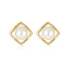 Stainless Steel Goldplated Square Geometric Minimalist Women's Earrings Inlaid With Pearls