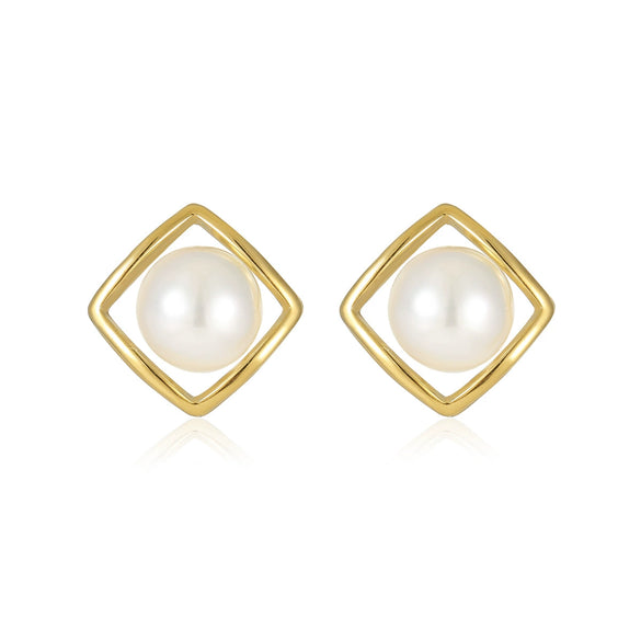 Stainless Steel Goldplated Square Geometric Minimalist Women's Earrings Inlaid With Pearls