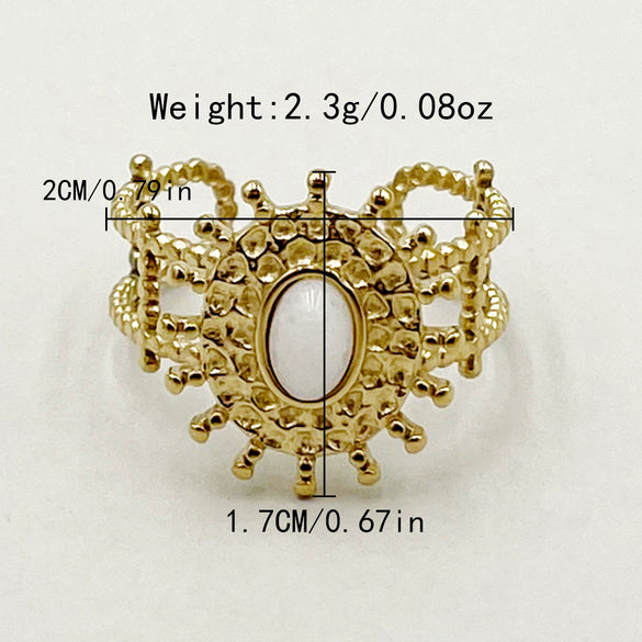 Stainless Steel Goldplated Sunflower Gem Inlay Geometric Design Women's Sweet Natural Fine Jewelry Ring