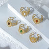 Stainless Steel Goldplated Sunflower Gem Inlay Geometric Design Women's Sweet Natural Fine Jewelry Ring