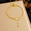 Stainless Steel Goldplated Women's Anklet With Heart Shape And Diamondencrusted Tassel Chain