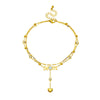 Stainless Steel Goldplated Women's Anklet With Heart Shape And Diamondencrusted Tassel Chain